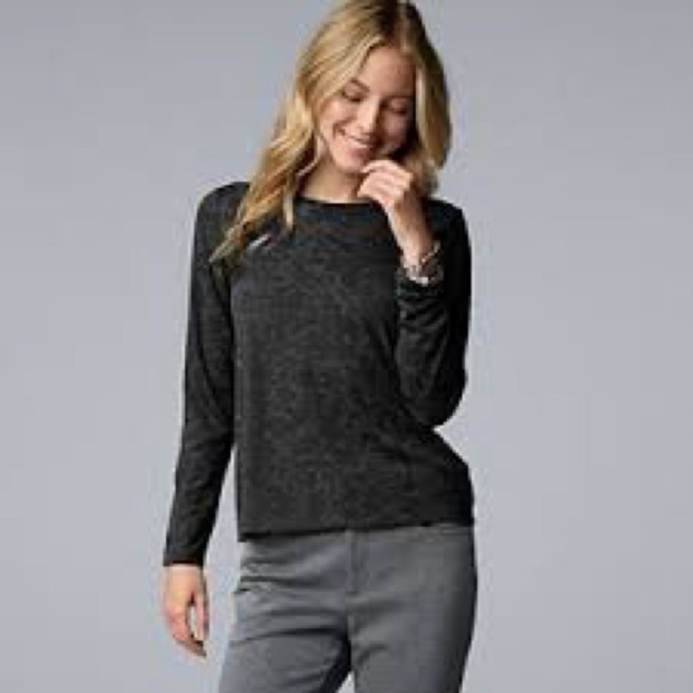 Simply Vera XXL textured long sleeve black tee NWT